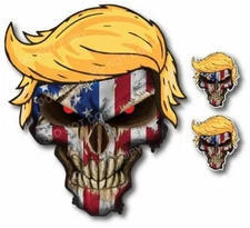 3 DONALD TRUMP SKULLS USA AMERICAN FLAG DECAL STICKER CAR TRUCK WINDOW PATRIOTIC