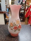 Vtg 10"  Opaque Milk Glass Lamp Hurricane Chimney Painted Flowers 3" Fitter
