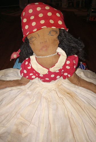 Primitive Plush Doll african american Red polka dot Dress Shelf Sitter Vintage - Picture 2 of 7