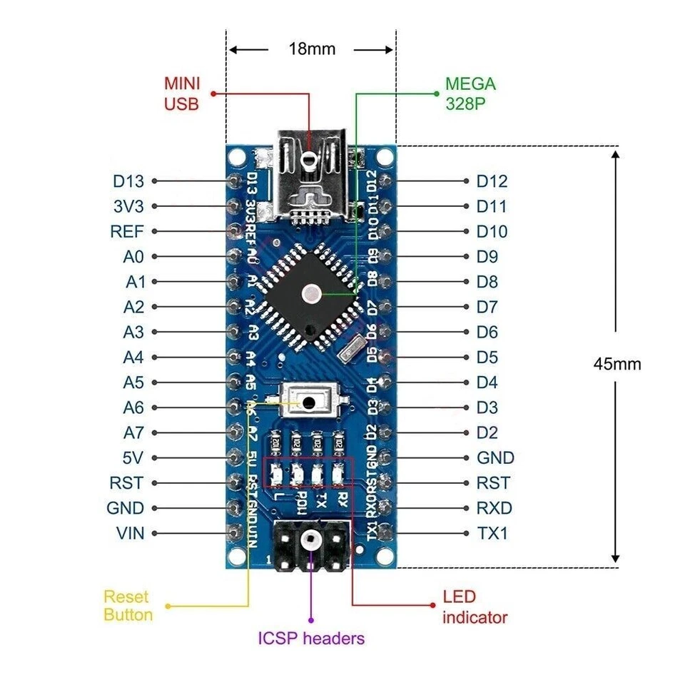 Unsoldered Nano V3.0 Arduino Compatible ATmega328P 5V 16MHz Arduino -UK - Image 3 of 4