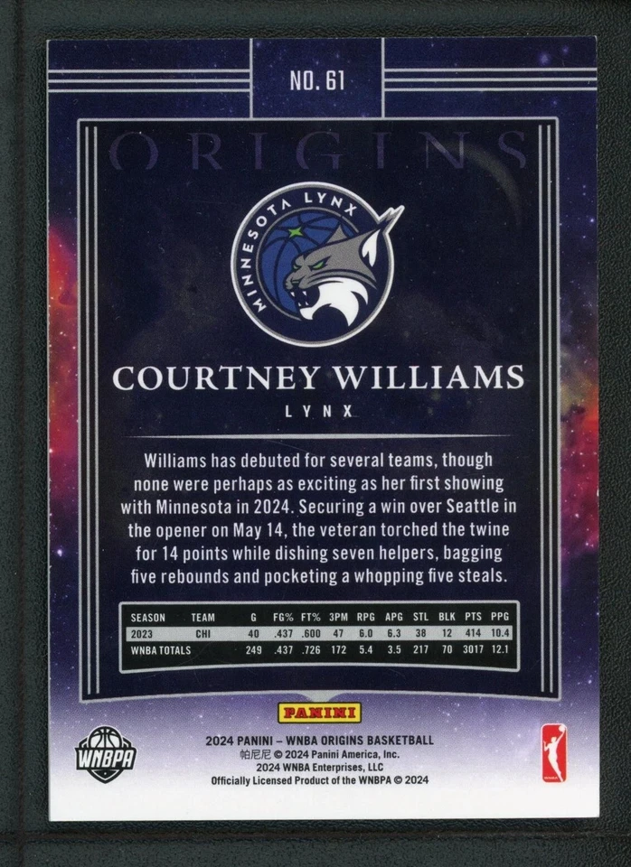 2024 COURTNEY WILLIAMS 47/99 PANINI WNBA ORIGINS - Image 2 of 2