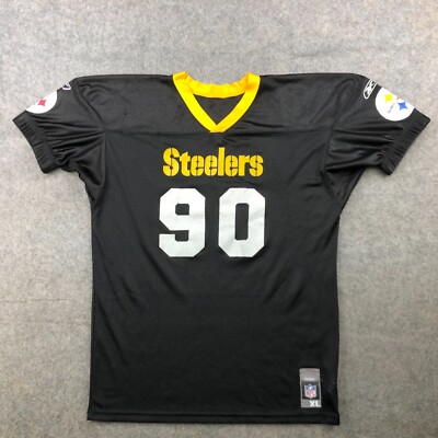 Vintage Pittsburgh Steelers Jersey Boys XL Black Yellow #90 Reebok