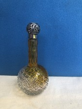 Antique Cut Glass Perfume Bottle Sterling Top...