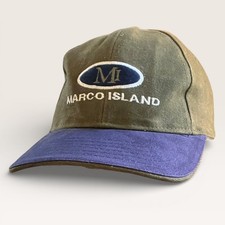 VTG Marco Island Dad Cap J Hats OS Green Blue Florida Souvenir Canvas Strapback