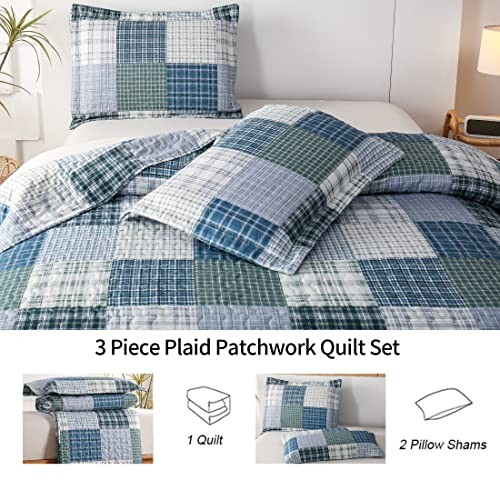 Quilt Set Größe Karo Tagesdecke Decke Quilt Set Bettwäsche King Blau Grün Schwarz - Bild 6 von 6