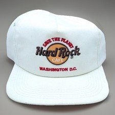 Vintage Hard Rock Cafe Hat Cap Leather Strap Back White Washington DC 90s USA 