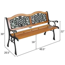 50" Patio Porch Garden Bench Cast Iron Outdoor Chair Iron & Hardwood & PVC 330lb