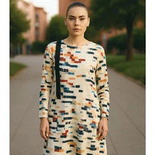 Cacharel Silk Abstract Print Midi Dress Multicolor Size 8