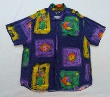 Vintage Jams World Still Life Fruit Flower Purple Hawaiian Shirt XL - READ 
