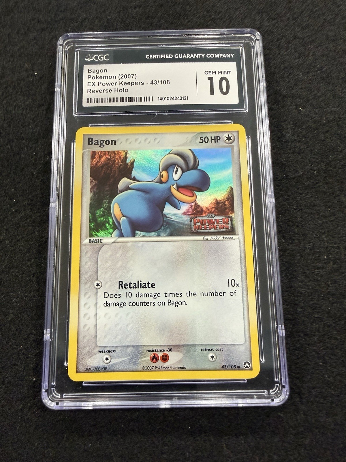 Pokemon Bagon Reverse Holo Stamped 43/108 from EX Power Keepers in a CGC 10 !!