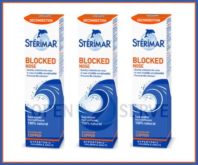 STÉRIMAR 3x Sterimar Blocked Nose Decongestion Nasal Spray 100% Natural Sea Water - 100ml