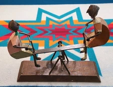 Manuel Felguerez Metal Primitive Folk Art Signed Sculpture Girl See Saw Vintage