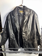 Men's Black Button Front Leather Jacket w/ Pockets Notch Collar XL