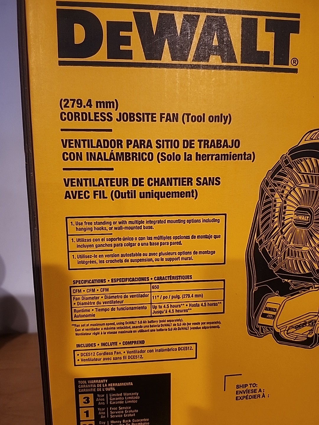 DeWALT DCE512B 20V MAX Cordless Lithium Ion Jobsite Fan - Bare Tool NEW
