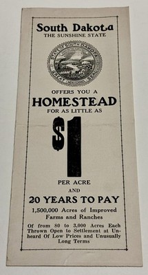 Vintage 1930s South Dakota The Sunshine State Homestead Information Brochure