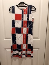 Charter Club Dress Women M Red Navy White Nautical Rope Print Sleeveless Shift