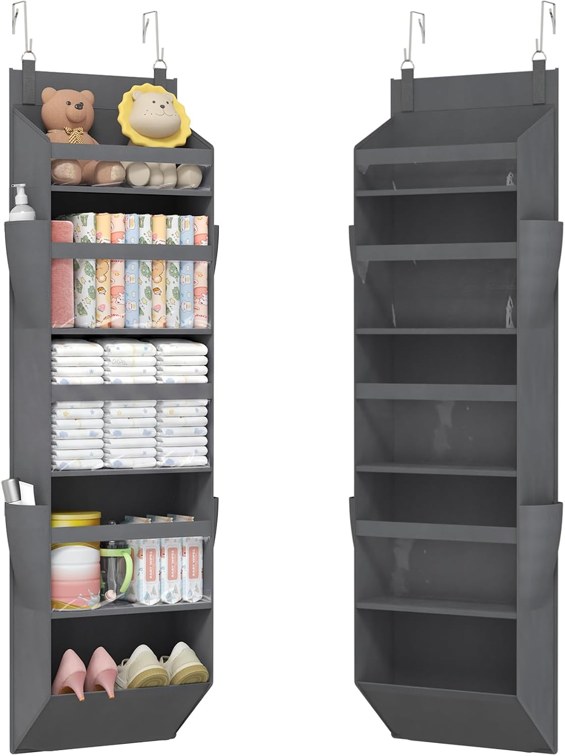 over the Door Storage, Clear Hanging Organiser with 4 Side Pockets, anti Tilt 40