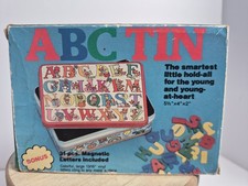 Vintage alphabet magnets with Tin And Box