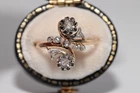 Antique Art Nouveau 18k Gold Handcrafted Natural Rose Cut Diamond Ring