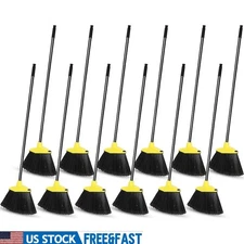 12 Heavy Duty Brooms Cleaning 4 Layer Bristles Angled Head Long Handle New