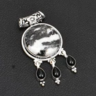 Buffalo Turquoise Black Onyx Gemstone Handmade Pendant Jewelry 2.44" AP-28994
