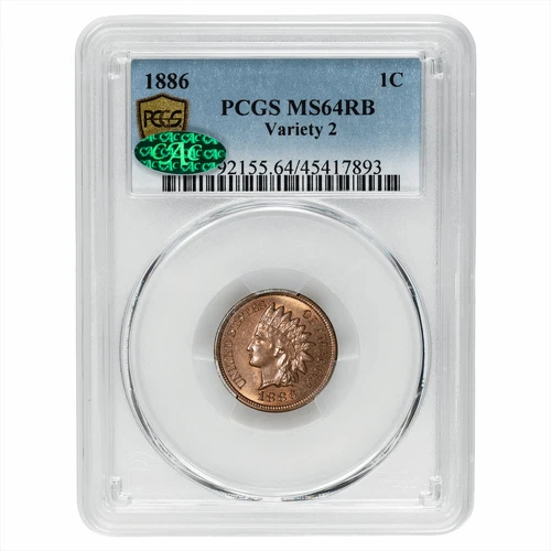 1886 Indian Head Cent 1C Variety 2 PCGS MS 64 RB CAC