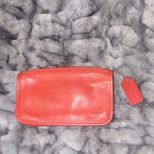 Coach Red Solid Logo Zip-Around Wallet w/ Hang Tag Zipper Accents Women s