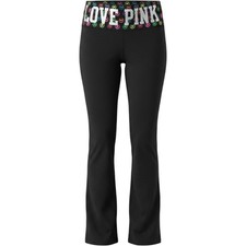 Vintage Victoria's Secret Pink Y2K Foldover Pants Size M Rainbow Foil Logo Flare