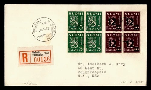DR WHO 1948 FINLAND FDC OVPT BLOCK COMBO REGISTERED M78757