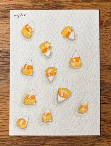 ACEO Original, Candy Corn, Watercolor Painting, 2.5x3.5