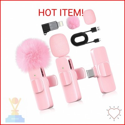 KoXeetech Pink Mini Wireless Microphone for iPhone & Android, Lavalier Microphon