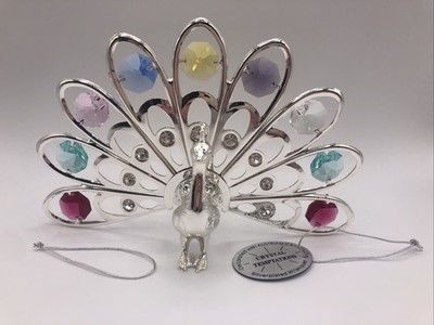 Crystal Temptations Silver Plated Peacock Ornament with Austrian Crystals
