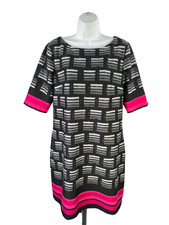 Eliza J Women's Black/Pink Geometric Half Sleeve Lined Midi Dress - 14