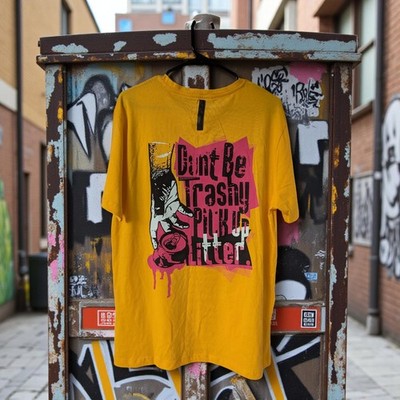 Ceca NY Don't Be Trashy Pick Up Litter streetwear punk yellow L Tee hip hop rap