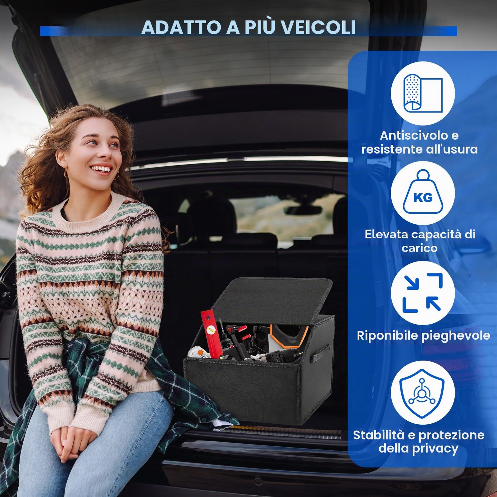 Organizer Bagagliaio Auto Pieghevole 38x31x30cm Borsa Porta Attrezzi Multiuso Pe - Miniatura 6