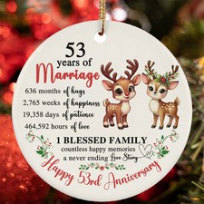 53 Year Of Marriage Ornament Happy 53rd Anniversary Reindeer Love Christmas Gift