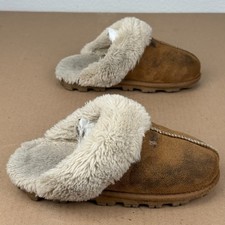 CLPP'LI Women s Faux Suede Scuff Slippers Size 7 Chestnut Brown Faux Fur Lined
