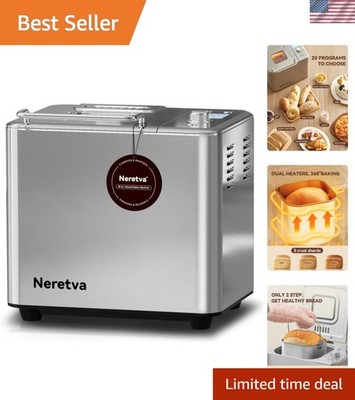 20-in-1 2LB Bread Maker Metal Bread Machine with Dual Heater-Silver