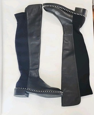 STUART WEITZMAN 5050 Pearl Over The Knee  Black Leather Boots  Sz 8