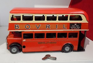 Vintage Post War Tinplate Wind Up Double Decker Bus Tri ang Minic England. VGC