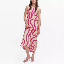 Mango Women's Printed Hanmered Cut-Out Detail Dress Pink Cream Maxi Dress Sz 2