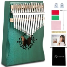 17 Key Kalimba Thumb Piano Mahogany with Tuning Hammer & Guide - Beginner Mus...
