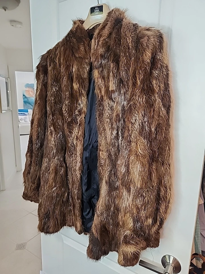Faux Fur Coat M/L Vintage 80s Brown Mink Thigh Length Winter Jacket Coat Heavy - Image 3 of 4