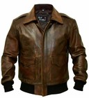 CLEARANCE SALE Mens A2 Vintage Brown Real Leather Pilot Bomber Flight Jacket