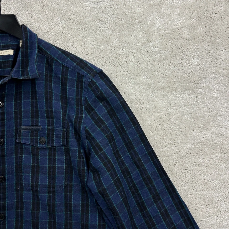Camisa Burberry Brit de lana y lino para hombre talla XL azul a cuadros manga larga abotonada Foto 3 de 4