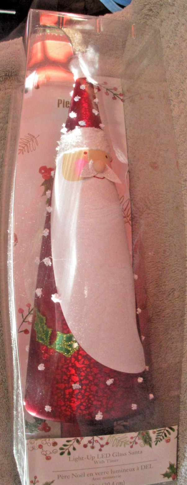 Pier 1 Glass Santa Light-Up LED with Timer 12.5