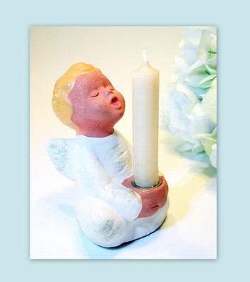 Vintage Jullar Singer KerzenEngel Weihnachtsengel singend Kerzenhalter Ton  10cm