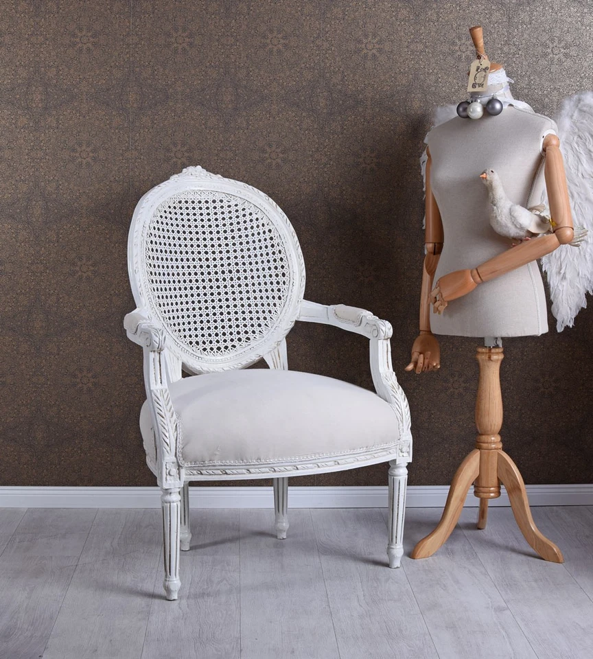Barocksessel Armlehnstuhl Weiss Sessel Shabby Chic Esszimmer Stuhl Polsterstuhl - Bild 2 von 4