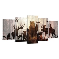 5 Piece Bear Wall Art Canvas Forest Animal Picture Art Prints Rustic Farmhous...