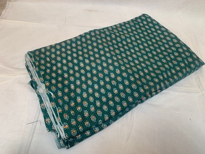 Cotton Beautiful green Kantha fabric Handblock printe 100%cotton 100%Washable